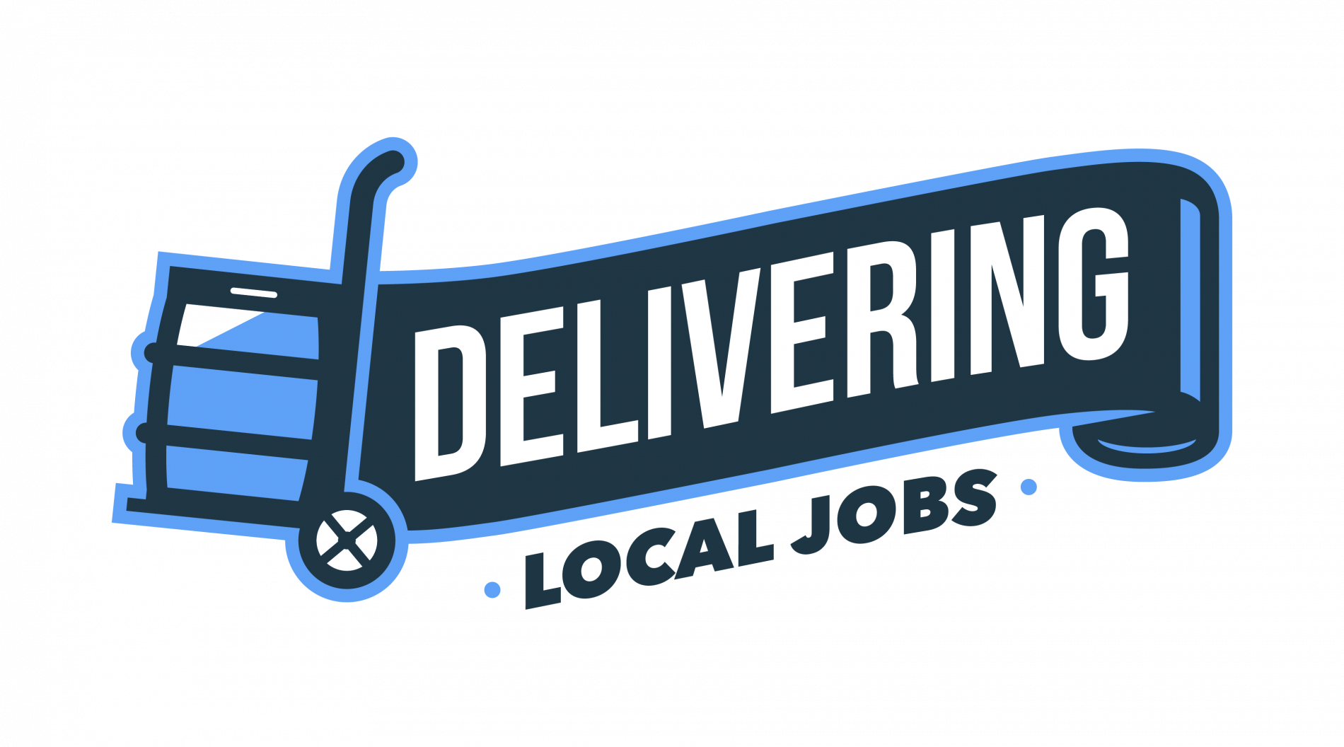 blue icon of a cart that says delivering local jobs