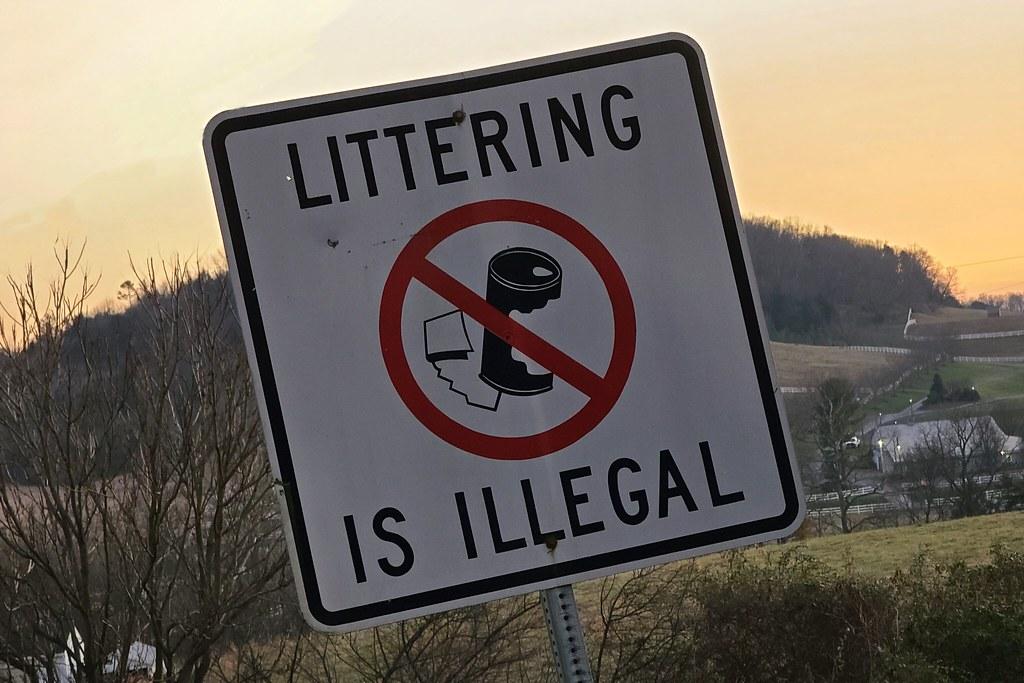Sign advising that littering is illegal