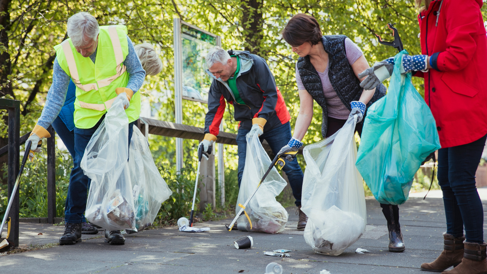 Community picking up litter