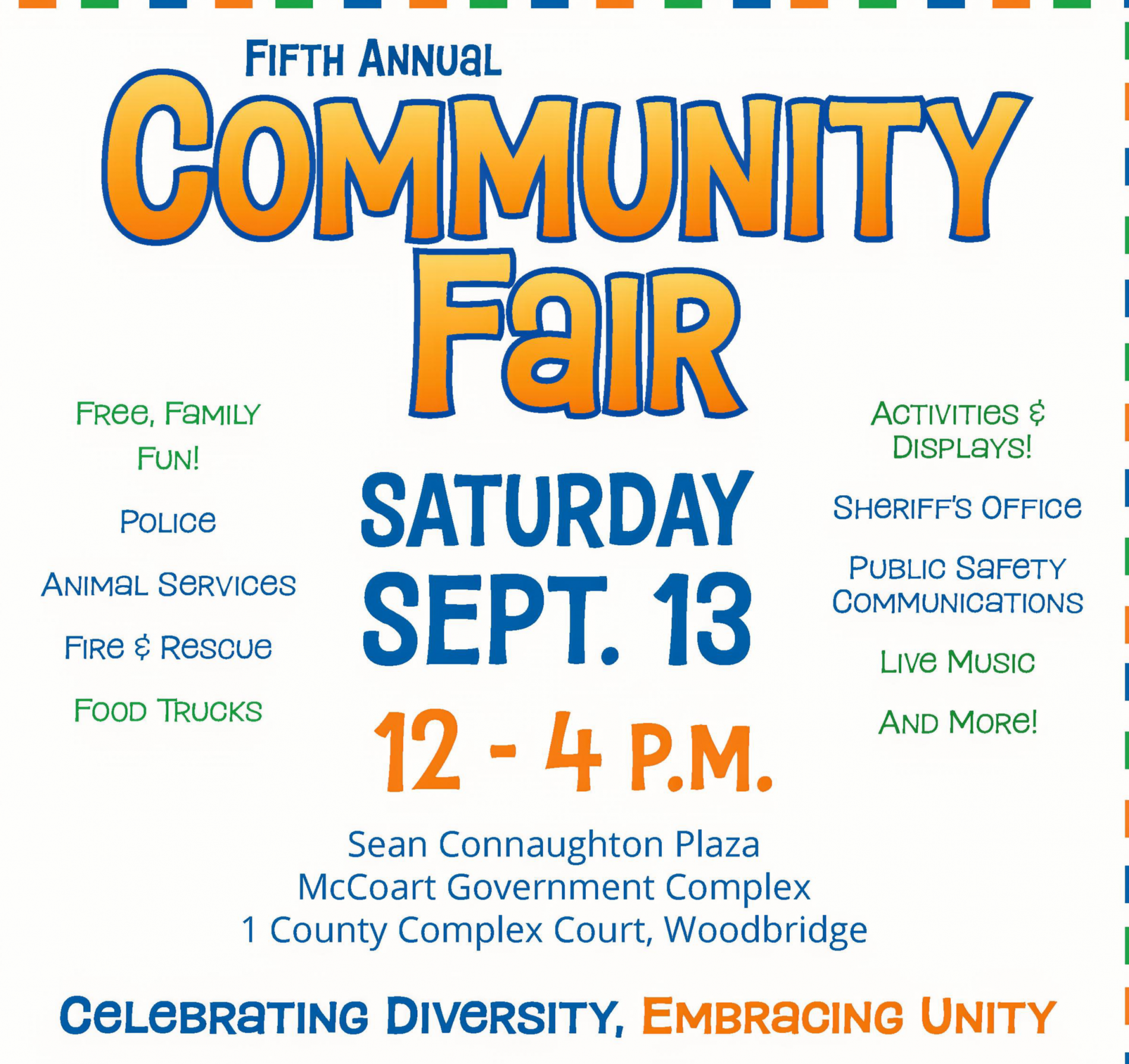 Image with information on the Police Department's fifth annual Community Fair on Sept. 13, 2025, fr4om Noon to 4 p.m.
