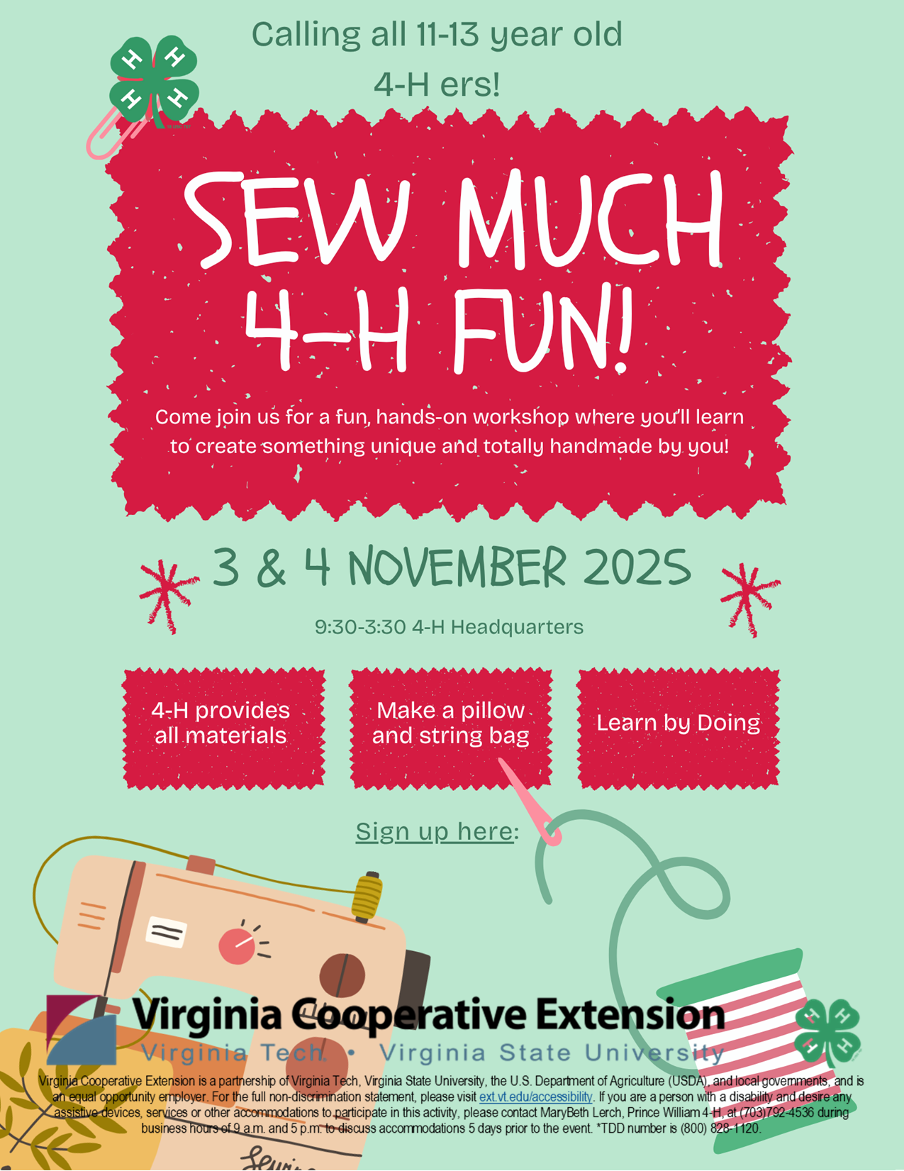 Prince William 4-H Sewing SPIN Club November 2025
