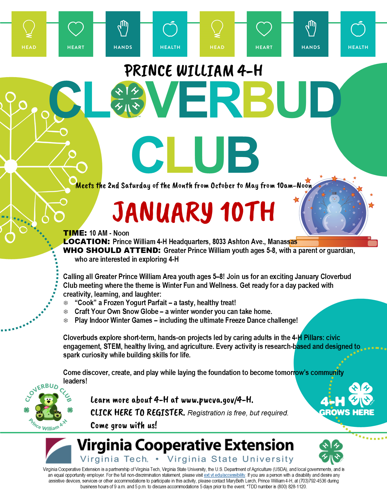 January 2026 PW 4-H Clover Bud Club Meeting Flyer