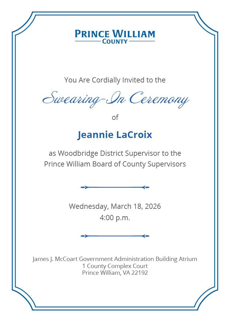 Jeannie LaCroix swearing in ceremony invitation
