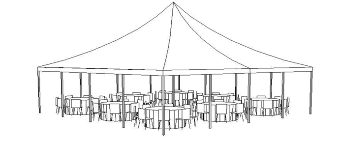 Drawing of a Temporary Tent with Tables and Chairs