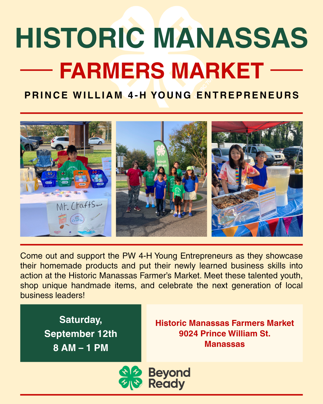 Save the date for the Historic Manassas Farmers Market, September 12, 2026