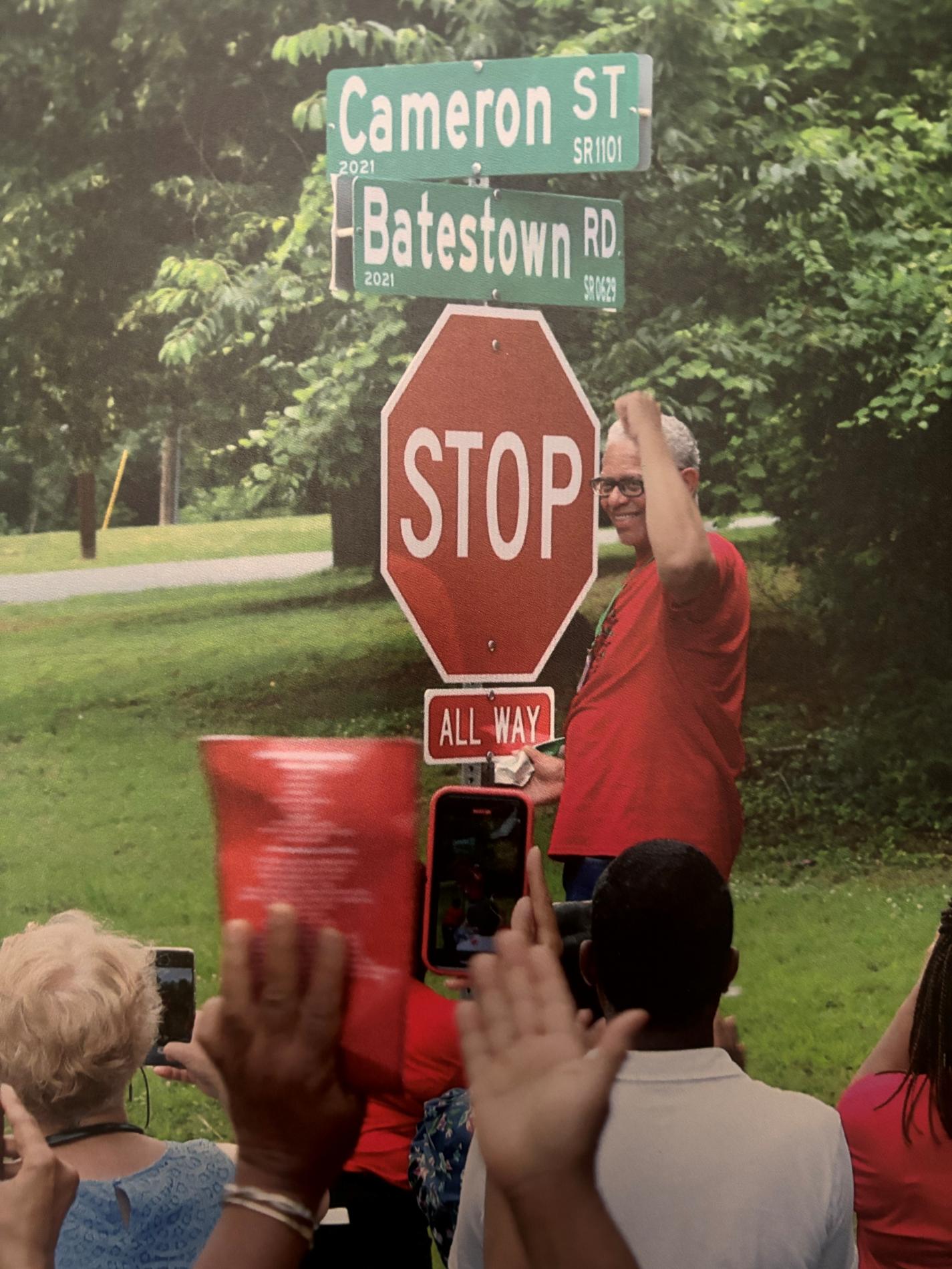 Batestown Road sign at the dedication